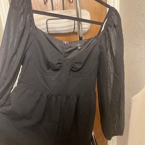 Lulus Time to Charm Black Textured Balloon Sleeve Bustier Romper